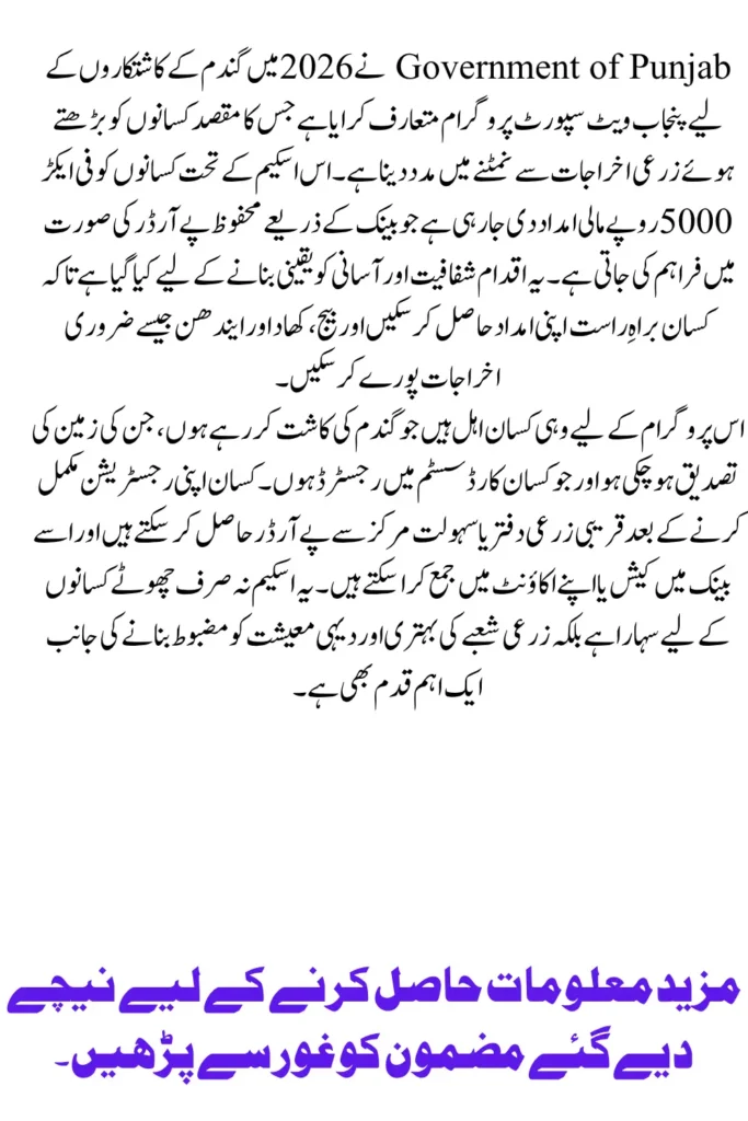 Punjab Wheat Support Program Pay Order 2026 Complete Payment Guide