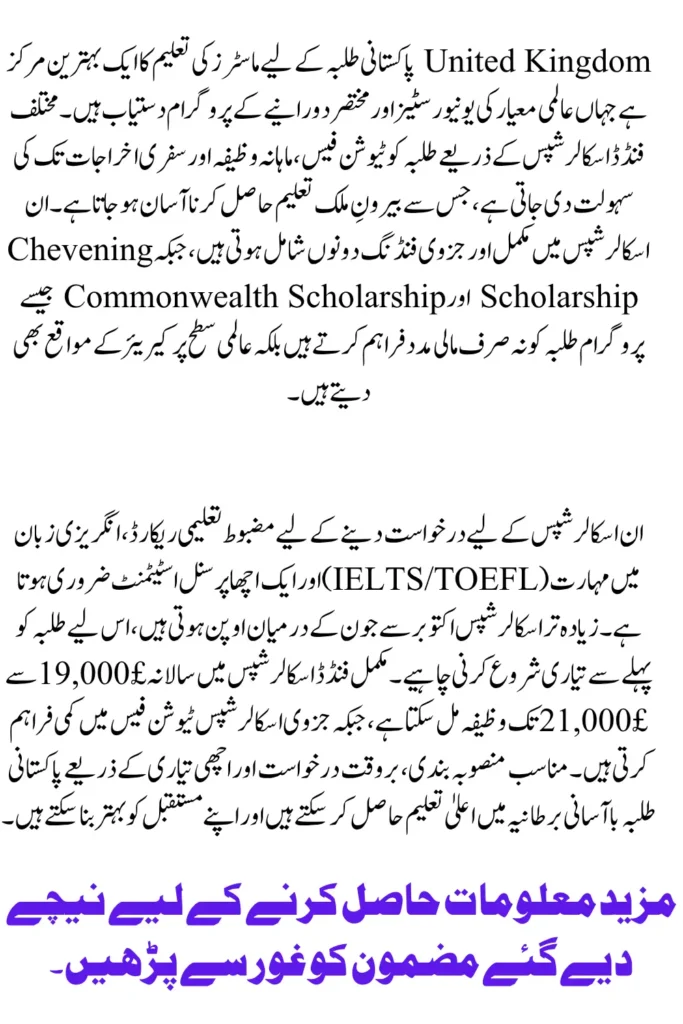 52 Funded Master’s Scholarships in UK for Pakistani Students 2026 Complete Guide
