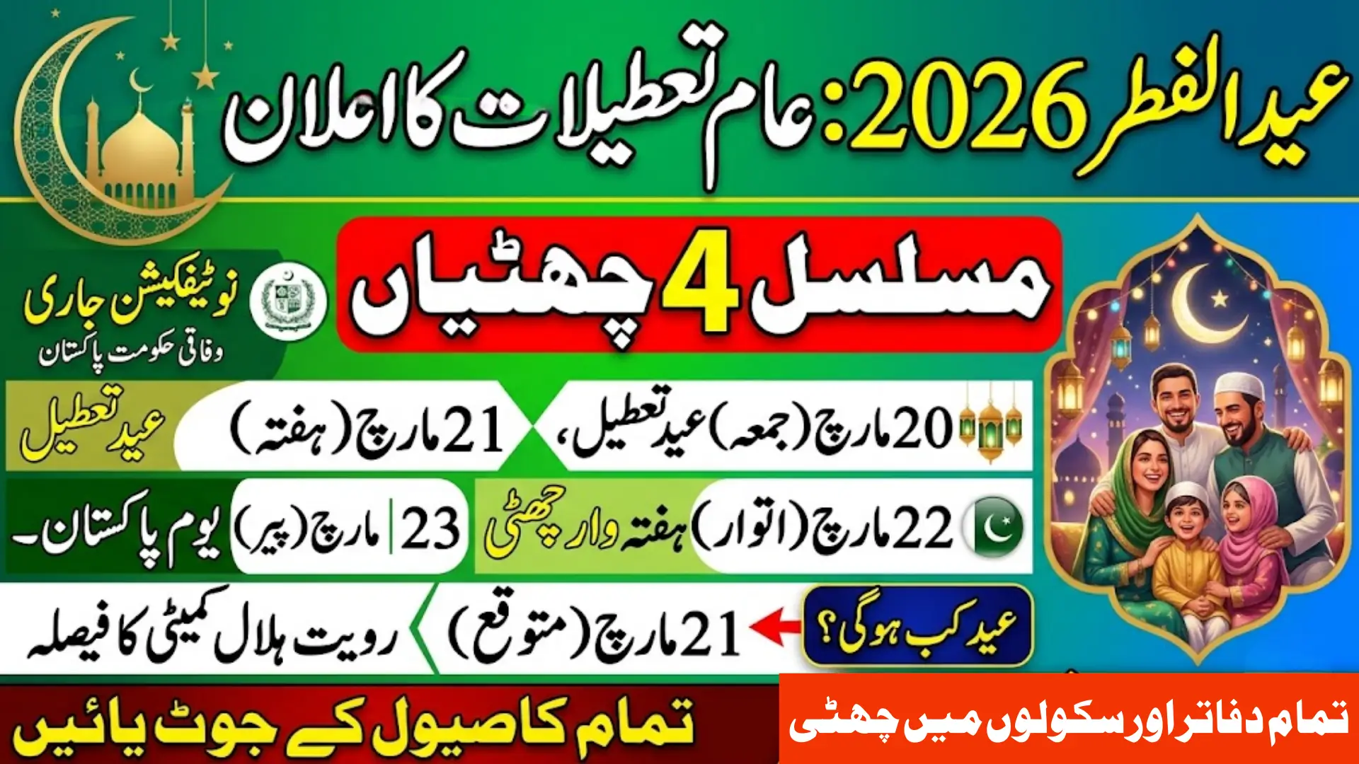 Eid ul Fitr Public Holidays 2026 in Pakistan Official Notification and Expected Date