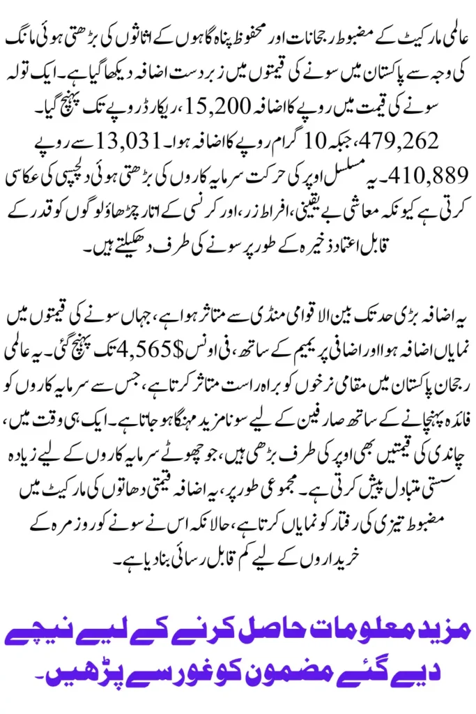 Sharp Surge in Gold Prices in Pakistan Driven by Global Market Trends