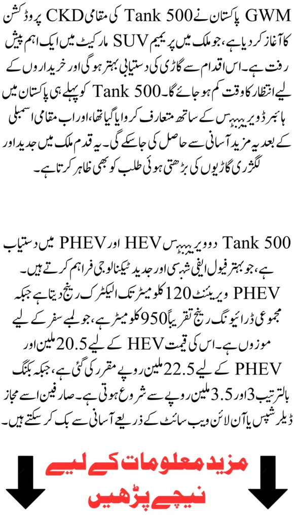 GWM Pakistan Begins Local CKD Production of Tank 500